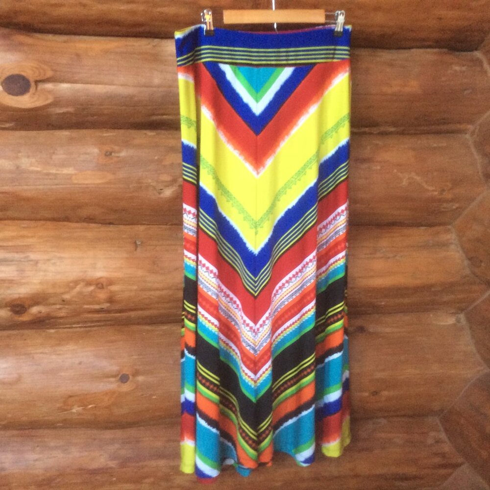 John Paul Richard Casual Striped Colorful Festival Boho Maxi Skirt Size Large